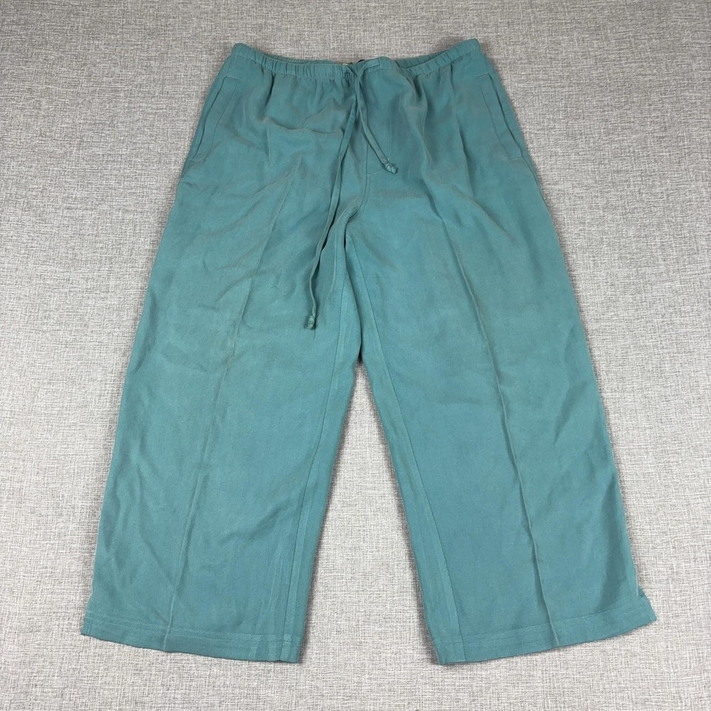 Tommy Bahama Pants Womens M Green Silk Cropped Pull On Elastic Waist Pockets